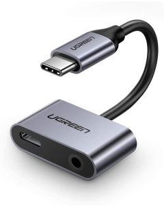 UGREEN adapter Type C (M) na 3.5mm Audio + Type C (Ž), sivi