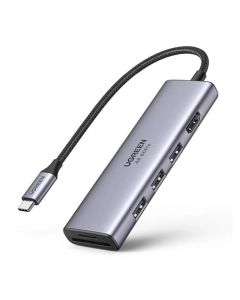 UGREEN 6-portni USB-C HUB 3xUSB-A 3.0, 1xHDMI 4K 60Hz, 1xSD, 1xTF, sivi