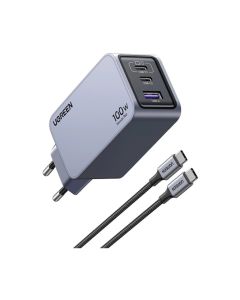 UGREEN Nexode Pro Mini FC zidni punjač 100W, 2x USB-C, USB-A, USB-C kabel, GaN, sivi