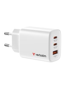 Verbatim GaN Essentials zidni punjač 65W, 2× USB-C i 1× USB-A, bijeli