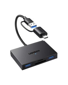 UGREEN 4-portni USB-C/A HUB 2xUSB-A, 1xSD, 1xTF, sivi