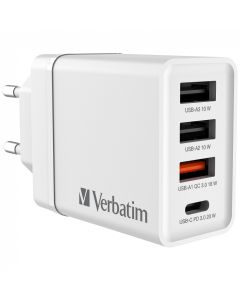 Verbatim zidni punjač 30W, 3×USB-A/1×USB-C, bijeli