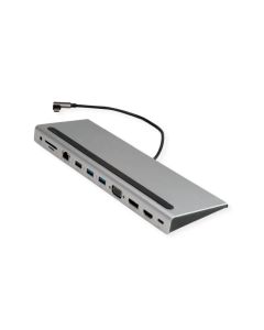 Roline USB-C Multiport Docking Station, 4K HDMI/DP, VGA, 2× USB3.2, 1× USB2.0, 1× SD/Micro SD čitač kartica, 1× USB-C PD, 1× G-LAN, 1×3.5mm