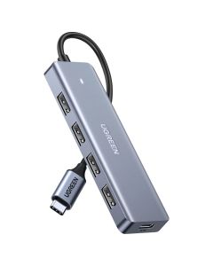 UGREEN 4-portni USB-C HUB 4xUSB-A 3.0 + USB-C power port, sivi