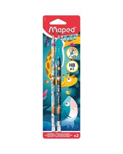 Grafitna olovka s gumicom Maped Jungle Fever 2/1 + držač