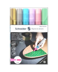 Flomaster Schneider, akrilni marker, Paint-It 320, 4 mm, pastelne boje + zlatna i srebrna 6/1
