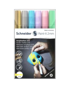 Flomaster Schneider, akrilni marker, Paint-It 310, 2 mm, pastelne boje + zlatna i srebrna 6/1