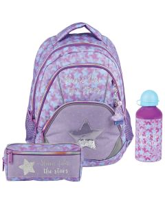 Ruksak anatomski set 3/1 Street Glitter star (Set sadrži ergonomski ruksak, pernicu vrećicu četvrtastu s 2 zipa i bocu za vodu)