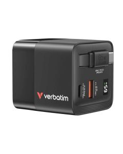 Punjač zidni Verbatim GaN, 65W, USB-C kabel na izvlačenje + 1×USB-A + 1×USB-C