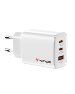 Punjač zidni Verbatim GaN Essentials, 65W, 2× USB-C i 1× USB-A, bijeli