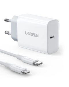 UGREEN zidni punjač 20W, USB-C, PD3.0/QC4.0, bijeli + USB-C/Lightning kabel 1.0m
