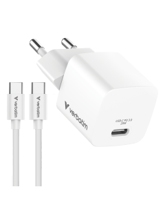 Verbatim Mini GaN punjač 20W PD3.0  s kabelom USB-C / C, M/M, 1.0m , bijeli