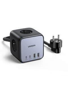 UGREEN DigiNest Cube, univerzalni punjač, 65W, 3x ŠUKO utičnica, 2x USB-C, 2x USB-A, 1.8m, crno sivi