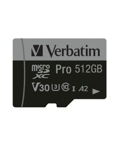 Verbatim memorijska kartica PRO Micro SDXC 512GB, U3, A2, V30, Class 10 Card + adapter