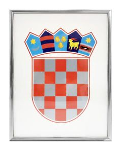 Grb Republike Hrvatske metalni okvir srebrni, 35x50 cm