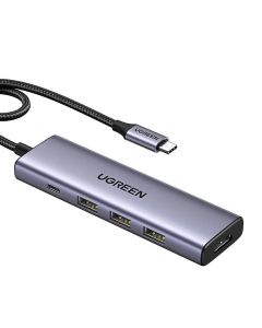 UGREEN 5-portni USB-C HUB 3x USB-A 3.2, 1xUSB-C PD, 1xHDMI 4K 30 fps, sivi