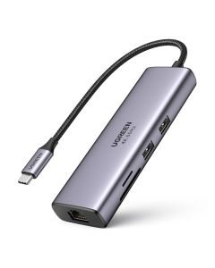 UGREEN 7-portni USB-C HUB 2xUSB-A 3.0, 1xHDMI 4K 60Hz, 1xRJ45, 1xSD, 1xTF, 1x USB-C PD, sivi
