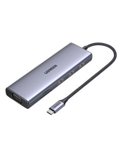 UGREEN 9-portni USB-C HUB 3xUSB-A,1xHDMI 4K 60, 1xVGA, 1xUSB-C PD 100W, 1xRJ45, 1xSD, 1xTF, sivi