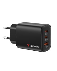 Verbatim GaN Essentials zidni punjač 65W, 2×USB-C/1×USB-A, crni