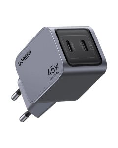 UGREEN Nexode Pro zidni punjač 45W, GaN, 2×USB-C, PD3.0/QC4.0, sivi