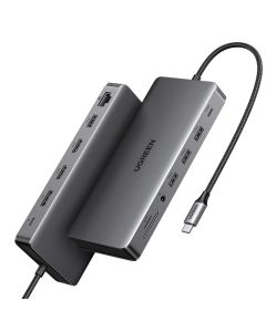 UGREEN Revodock Pro 313 13-u-1 USB-C HUB, 1×DP/4K60, 2×HDMI/4K60, 1×USB-C (PD 100W), 1×USB-C, 4×USB-A, RJ45, 3.5mm, čitač kartica SD/TF