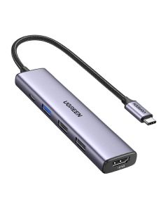 UGREEN 5-portni Revodok 105 USB-C HUB, 3xUSB-A, 1xUSB-C 100W PD, 1xHDMI 4K 30Hz, sivi
