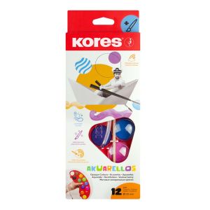 Boje vodene Kores fi 30 mm 12 boja+kist u plastičnoj kutiji KOR30102
