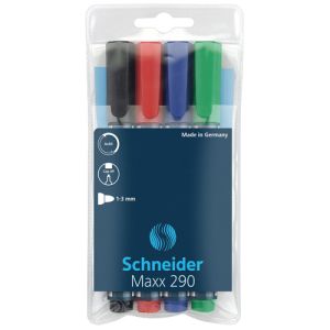 Flomaster Schneider, marker za bijelu ploču, Maxx 290, 2-3 mm, set od 4 boje, etui