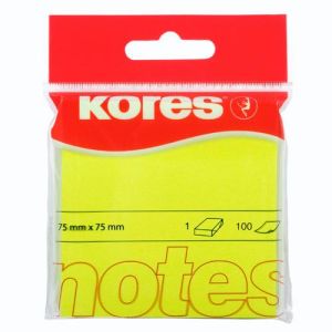 Blok samoljepljivi 75 x 75 mm, 100 listića, neon žuta, Kores