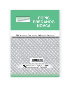 I-47/A NCR/EURO POPIS PREDANOG NOVCA; Blok 100 listova, 10,5 x 14,8 cm