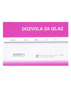 I-59 DOZVOLA ZA IZLAZ; Blok 100 listova, 12,5 x 8,8 cm