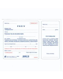 III-6-111/A POZIV ZA CIJEPLJENJE (Obrazac 4); List, 21 x 14,8 cm