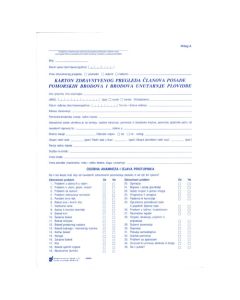 III-7-19 KARTON ZDRAVSTVENOG PREGLEDA ČLANOVA POSADE POMORSKIH BRODOVA I BRODOVA UNUTARNJE PLOVIDBE; Arak, 21 x 29,7 cm, 2 x presavijen