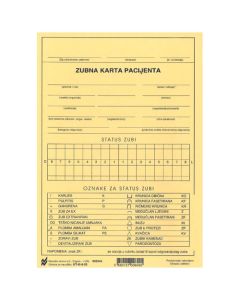 III-8-20 ZUBNA KARTA PACIJENTA SA STATUSOM I PLANOM TERAPIJE; Arak, 14,8 x 21 cm