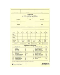 III-8-25 ZUBNI KARTON ZA SISTEMATSKI PREGLED ZUBI DJECE; Arak, 14,8 x 21 cm