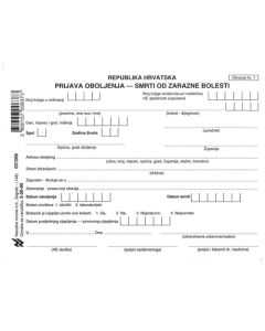 3-20-60 PRIJAVA OBOLJENJA-SMRTI OD ZARAZNE BOLESTI; Karton, 14,8 x 10,5 cm