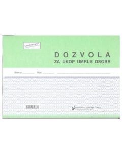 IV-31/P DOZVOLA ZA POKOP UMRLE OSOBE; Blok 2 x 50 listova, 21 x 14,8 cm