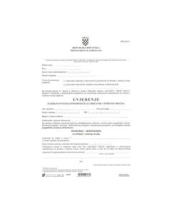 IV-182 UVJERENJE O ZDRAVSTVENOJ SPOSOBNOSTI (Obrazac 3); List, 21 x 29,7 cm