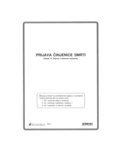 IV-211/N PRIJAVA ČINJENICE SMRTI; Komplet (omotni arak + set od 2 kompleta od 3 NCR lista + uložni list), 21 x 29,7 cm
