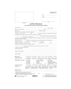 V-398/A UPUTNICA ZA UTVRĐIVANJE ZDRAVSTVENE SPOSOBNOSTI RADNIKA (Obrazac RA - 1); Komplet 2 lista, 21 x 29,7 cm