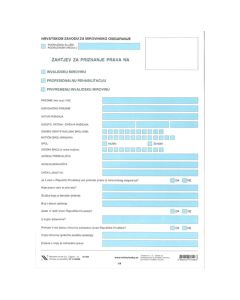 V-429/IM ZAHTJEV ZA PRIZNAVANJE PRAVA NA (invalidsku mirovinu, profesionalnu rehabilitaciju, privremenu invalidsku mirovinu) Arak. 21 x 29,7 cm