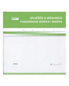 VI-15 IZVJEŠĆE O IZDAVANJU POGONSKOG GORIVA I MAZIVA; Blok 2 x 50 listova, 27 x 27 cm