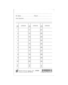 VII-7/A OBRAČUNSKI LISTIĆ UZ PARAGON BLOK; Blok 50 listova, 9 x 14,5 cm