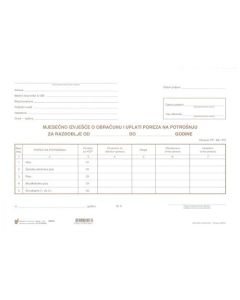 IX-245/A MJESEČNO IZVJEŠĆE O OBRAČUNU I UPLATI POREZA NA POTROŠNJU; Komplet 2 lista, 29,7 x 21 cm