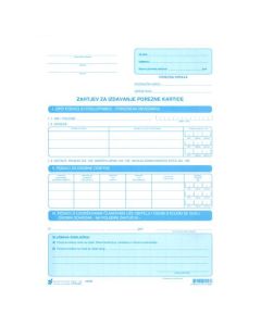 IX-286 ZAHTJEV ZA IZDAVANJE POREZNE KARTICE; List, 21 x 29,7 cm