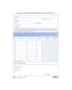 IX-400 IZVJEŠTAJ O OSTVARIVANJU OSLOBAĐANJA OD PLAĆANJA PDV-a; Komplet 2 lista, 21 x 29,7 cm