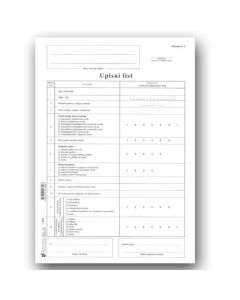 XI-9-15 UPISNI LIST (Obrazac 3); List, 21 x 29,7 cm