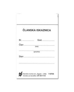 XI-11-6 ČLANSKA ISKAZNICA; Karton, 6,2 x 10,5 cm