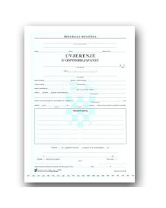 XI-8-50/ODR UVJERENJE O OSPOSOBLJAVANJU (Obrazac 20 - O); List, 21 x 29,7 cm