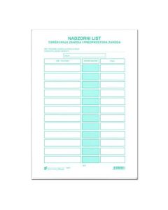 XII-69/A NADZORNI LIST ODRŽAVANJA ZAHODA I PREDPROSTORA ZAHODA; Blok 31 list, 21 x 29,7 cm